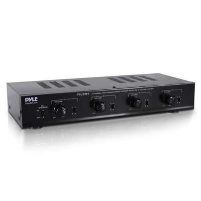Pyle 4 Channel Speaker Selector Switch - Multi Zone A B Speaker Distribution Controller Box w/Independent Audio Source Volume Control, Supports Home Theater Stereo Amplifier Receiver System - PSLSW4