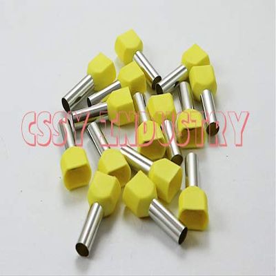 Davitu 100pcs/lot TE7510 2X0.75mm2 Bootlace cooper Ferrules kit set Wire Copper Crimp Connector Insulated Cord Twin Pin End Terminal - (Color: yellow)