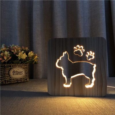 WALKKING WAYS Creative Wood Lamp, LED Night Light/3D Wood Carving Puppy Pattern USB Portative Mood Lamp for Bedroom Living Room Nightstand