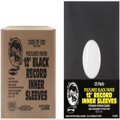 (500) 12" Premium Black Polylined Record Inner Sleeves - Archival Quality, Heavyweight Paper & Plastic #12IABK