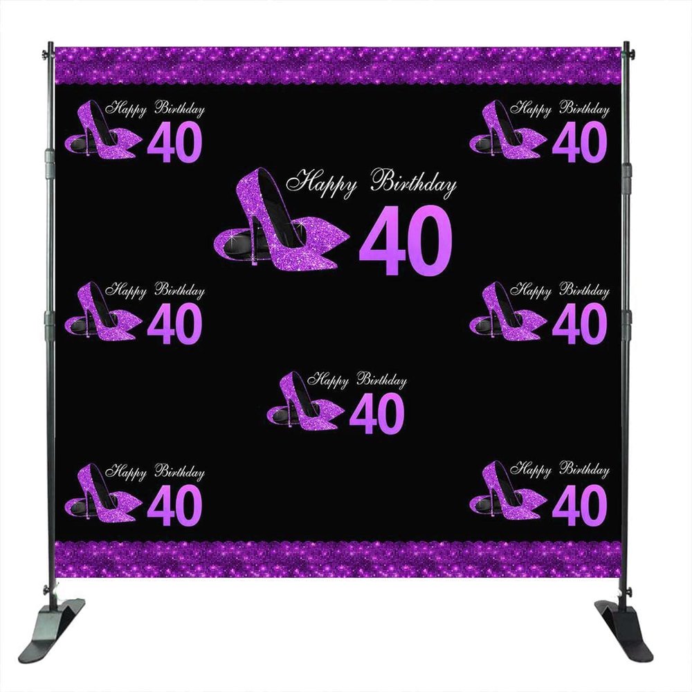 Mehofoto Happy 40th Birthday Background Red High Heels Birthday Backdrop 8x8ft Vinyl Step and Repeat Woman 40th Birthday Party Decoration Photography Background