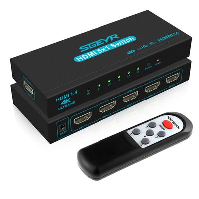 HDMI Switch SGEYR 5x1 HDMI Switcher 5 in 1 Out HDMI Selector 5 Port Box with IR Remote Control HDMI 1.4 HDCP 1.4 Support 4K@30Hz Ultra HD 3D 2160P 1080P