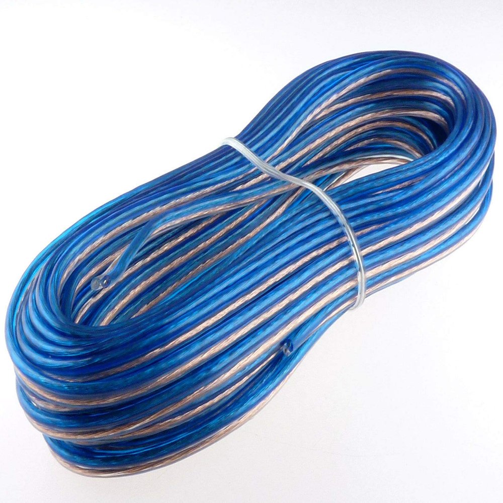 100 Feet 22 Gauge Speaker Wire Blue/Clear High Performance Fast