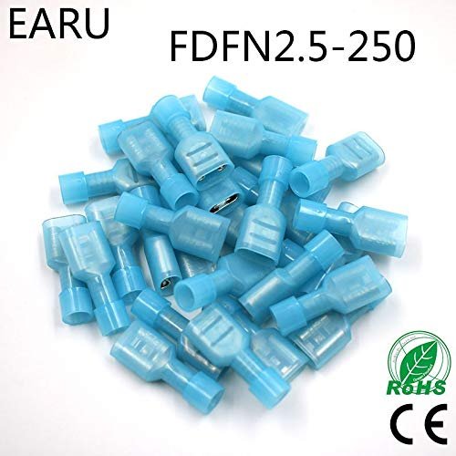 Davitu FDFN2-250 FDFN2.5-250 NYLON brass Female Insulated Spade joint Cable Wire Connector 100PCS suit 1.5-2.5mm2 16-14AWG FDFN Plug