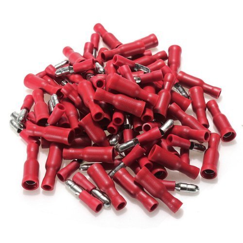 Davitu 100x Cable lugs Round sockets + Round connector crimp Set Red