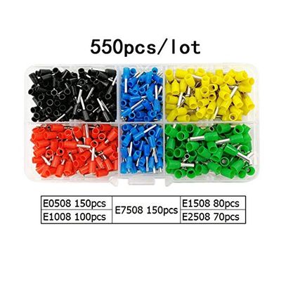 Davitu Davitu 550pcs/lot tube insulating terminals E0508 E7508 E1008 E1508 E2508 PZ0.25-2.5 pliers 0.25-2.5mm2 wire crimp connector - (Color: 550pcs terminals)