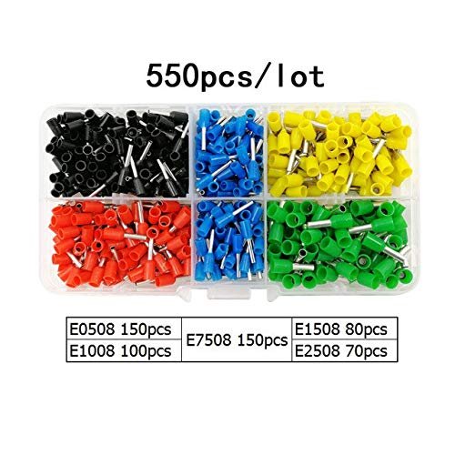 Davitu Davitu 550pcs/lot tube insulating terminals E0508 E7508 E1008 E1508 E2508 PZ0.25-2.5 pliers 0.25-2.5mm2 wire crimp connector - (Color: 550pcs terminals)