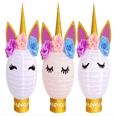 MOAXMOA Unicorn Paper Lanterns Party Supplies Table Centerpieces Decorations for Birthday Baby Shower Wedding Party Decor (Gold Pink White)