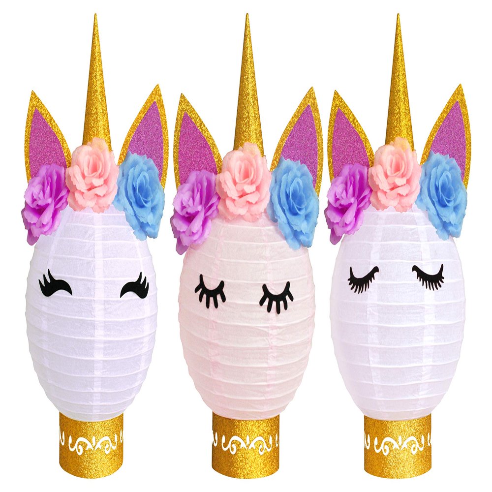 MOAXMOA Unicorn Paper Lanterns Party Supplies Table Centerpieces Decorations for Birthday Baby Shower Wedding Party Decor (Gold Pink White)