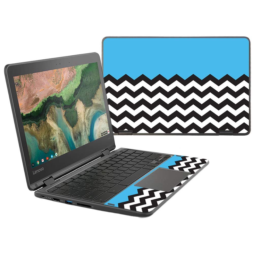 MightySkins Skin Compatible With Lenovo 300e Chromebook 11.6" (2018) - Baby Blue Chevron | Protective, Durable, and Unique Vinyl wrap cover | Easy To Apply, Remove | Made in the USA