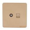 Aexit Compter + Distribution electrical Cable TV 2 Port Socket Outlet Wall Plate Golden Tone 86mmx86mm view 1
