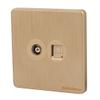 Aexit Compter + Distribution electrical Cable TV 2 Port Socket Outlet Wall Plate Golden Tone 86mmx86mm view 2