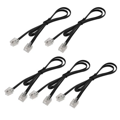 Aexit 5PCS RJ11 Transmission 6P2C Telephone Phone Line Extension Cord Cable Black 0.5M Length