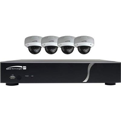 Speco Technologies ZIPT4D1 HD-TVI 4 Channel DVR, 1TB with 4 X 1080p Outdoor IR Dome Cameras, White