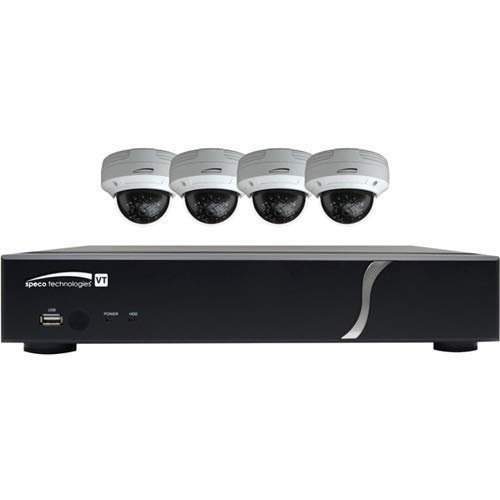 Speco Technologies ZIPT4D1 HD-TVI 4 Channel DVR, 1TB with 4 X 1080p Outdoor IR Dome Cameras, White