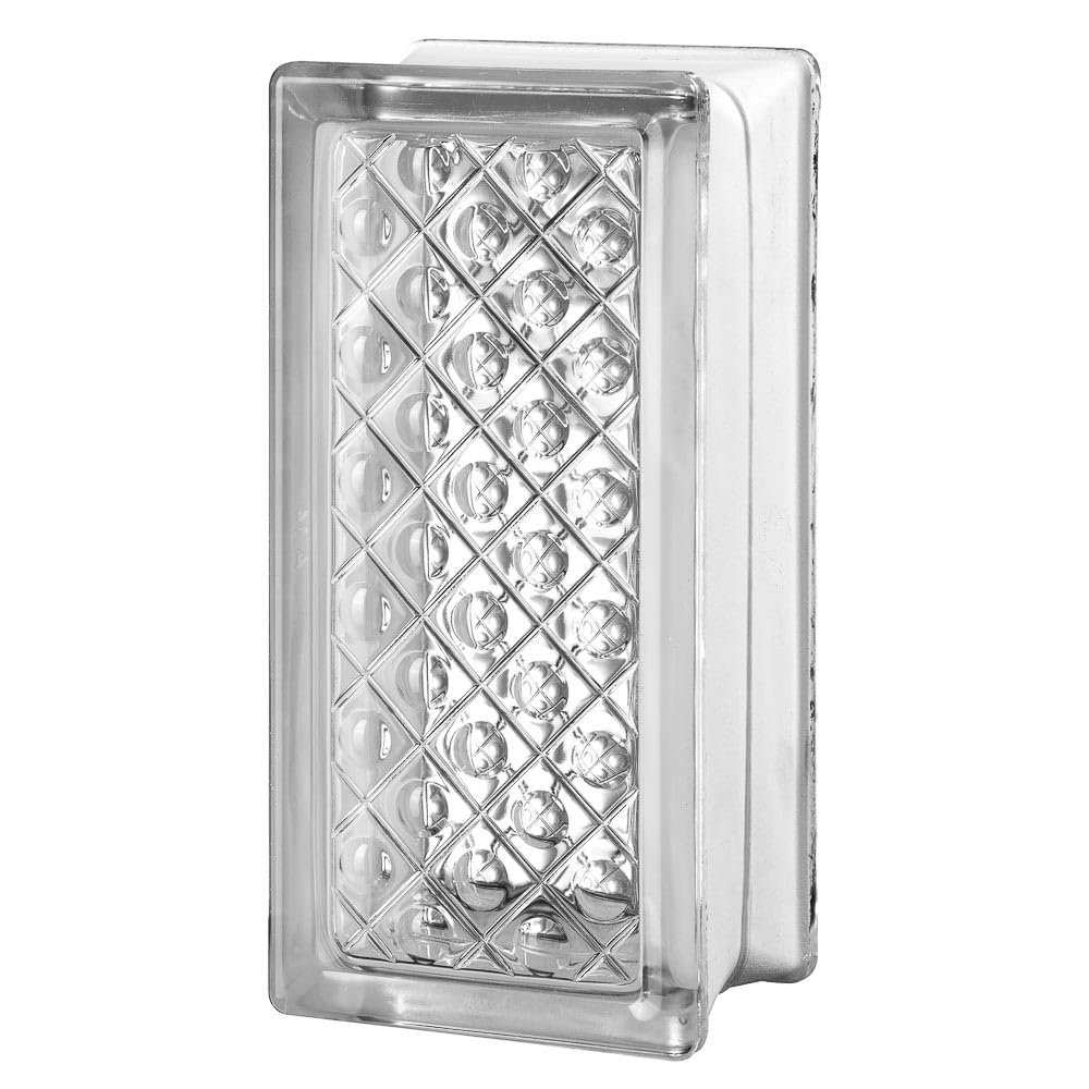 Seves Diamond DM 4x8x3 Glass Block | Decorative Privacy Solution | Distinctive Pattern with Natural Light Transmission | Modern Aesthetic for Commercial and Residential Applications
