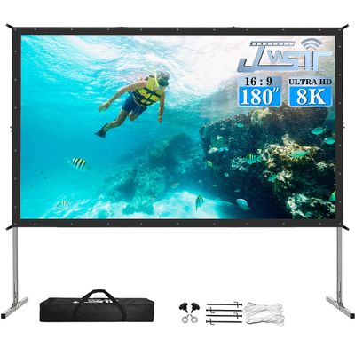 JWSIT 180 inch Projector Screen with Stand,Upgraded 3 Layers PVC 16:9 Large Outdoor Projector Screen,Portable Outdoor Movie Screen with Carrying Bag for Large Commercial Performance