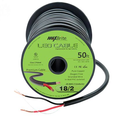 50 ft. 18AWG Low Voltage LED Cable 2 Conductor Black Sleeve in-Wall Speaker Wire UL Listed Class 2