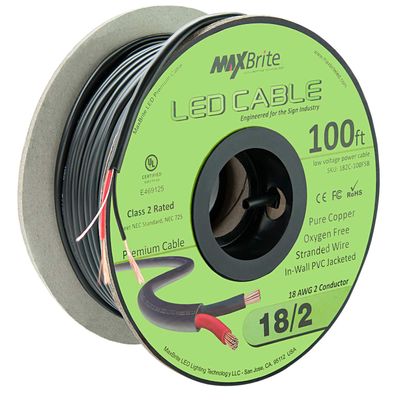 100 ft. 18AWG Low Voltage LED Cable 2 Conductor Black Sleeve in-Wall Speaker Wire UL Listed Class 2