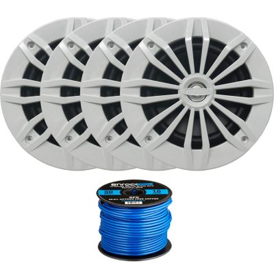 4 x EnrockMarine EM270W 6.5" 2-Way 180-Watt Marine Loudspeakers (White), Enrock Marine-Grade 50Ft. 16-Gauge Tinned Speaker Wire
