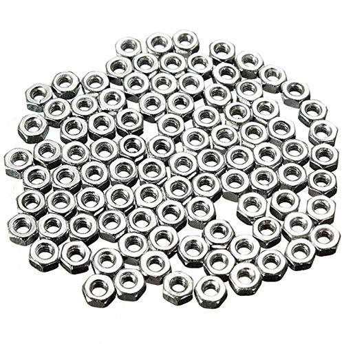 ShineBear Best 100PCS 2mm Hex Screw Nut Steel Hexagon Galvanized Nuts DIY M2 M3 M4 M6 5 Size