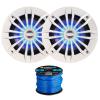 2 x EnrockMarine 6.5" 2-Way 200W Marine Loudspeakers feat. Blue LED Light Flashing with Music (White), Enrock Marine-Grade 50Ft. 16-Gauge Tinned Speaker Wire view 1