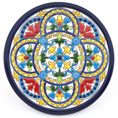 ART ESCUDELLERS Wall Plate Model 22, Decorative Ceramic Plate for Hanging Handpainted with The Dry Rope (cuerda seca) Technique Blue. 17cm Diameter.