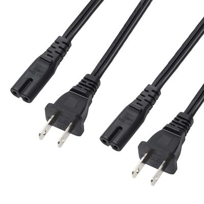 VSEER 2-Pack 2-Slot Non-Polarized UL Listed SPT2 18AWG Universal Replacement Power Cord (NEMA 1-15P to IEC C7),Black (1FT)