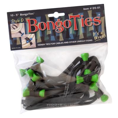 BongoTies GREEN & BLACK "Tree Frog" Bongo Ties - 10 Pack "Style-D" ~ Professional cable ties made of natural rubber and bamboo ~ HANDY TIES FOR CABLES AND OTHER UNRULY ITEMS