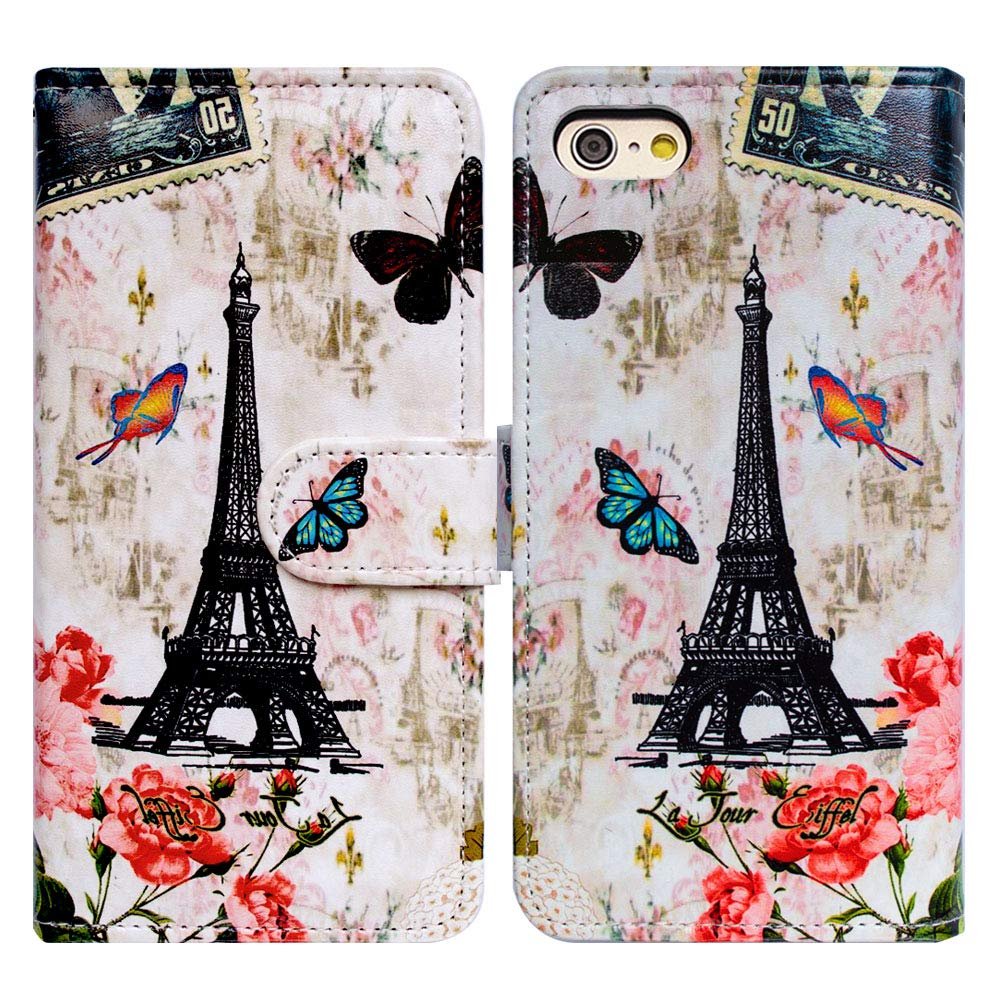 Bcov Case for iPod Touch 7/iPod Touch 6,Bcov Paris Tower Butterfly Wallet Flip Leather Cover Case with Credit Card ID Card Slot Holder Kickstand for iPod Touch 7/6/5