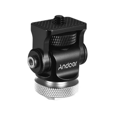 Andoer 180 Ball Joint Hot Shoe Mount Adapter 1/4 Inch Screw with Key for DSLR Camera LED Microphone (Silver)