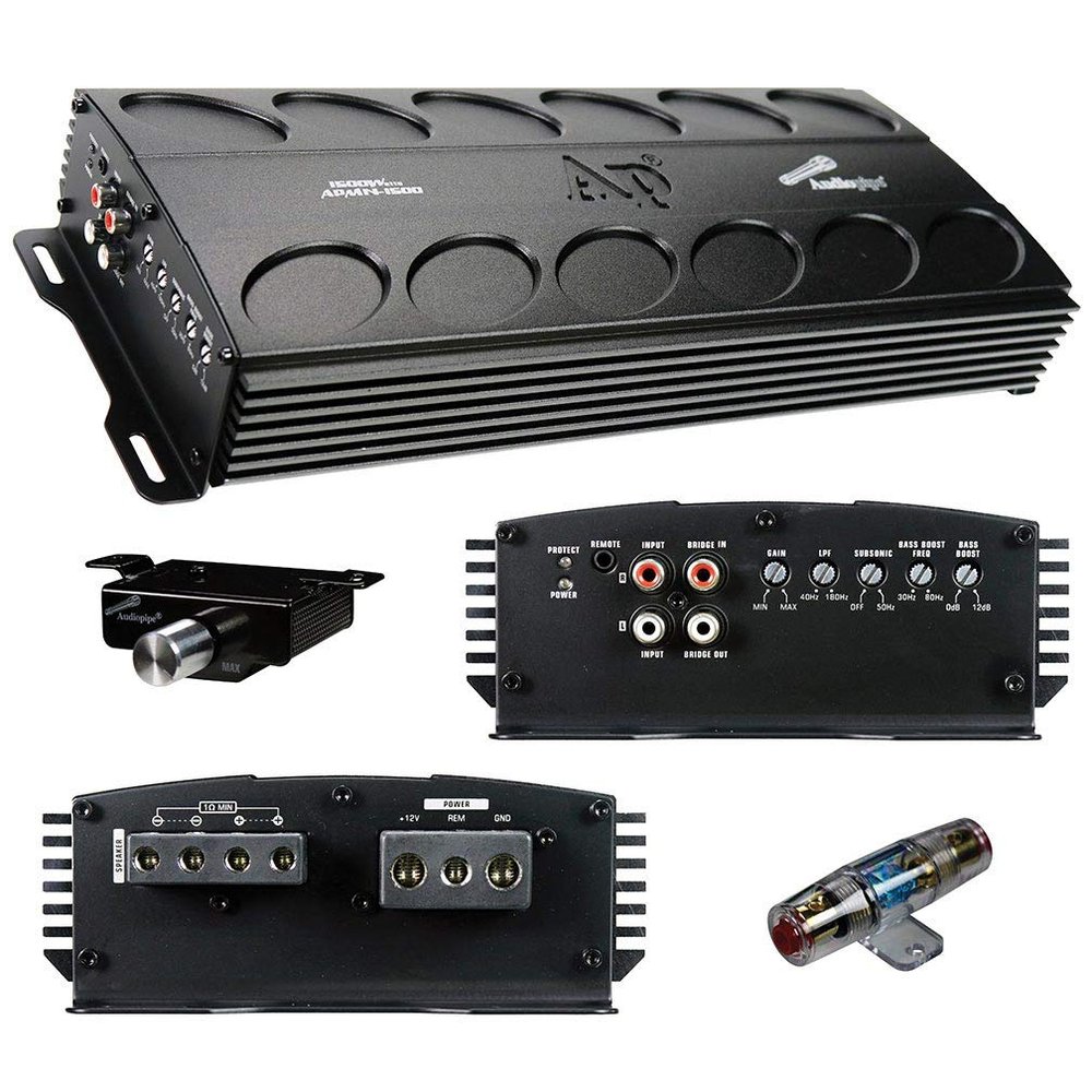 Audiopipe APMN-1500 1500 Watt Class D Amplifier Car Audio Bass Knob Fuse