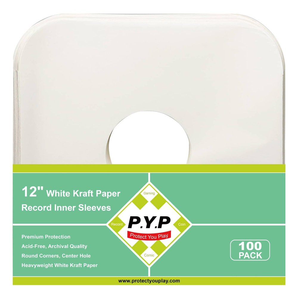 100ct 12-Inch Vinyl-Record Inner Sleeves - Made from Heavyweight White Kraft Paper, Album Covers with Round Corners for 33 RPM, Center Hole, Record Jackets to Protect The Collection of LPs & Singles