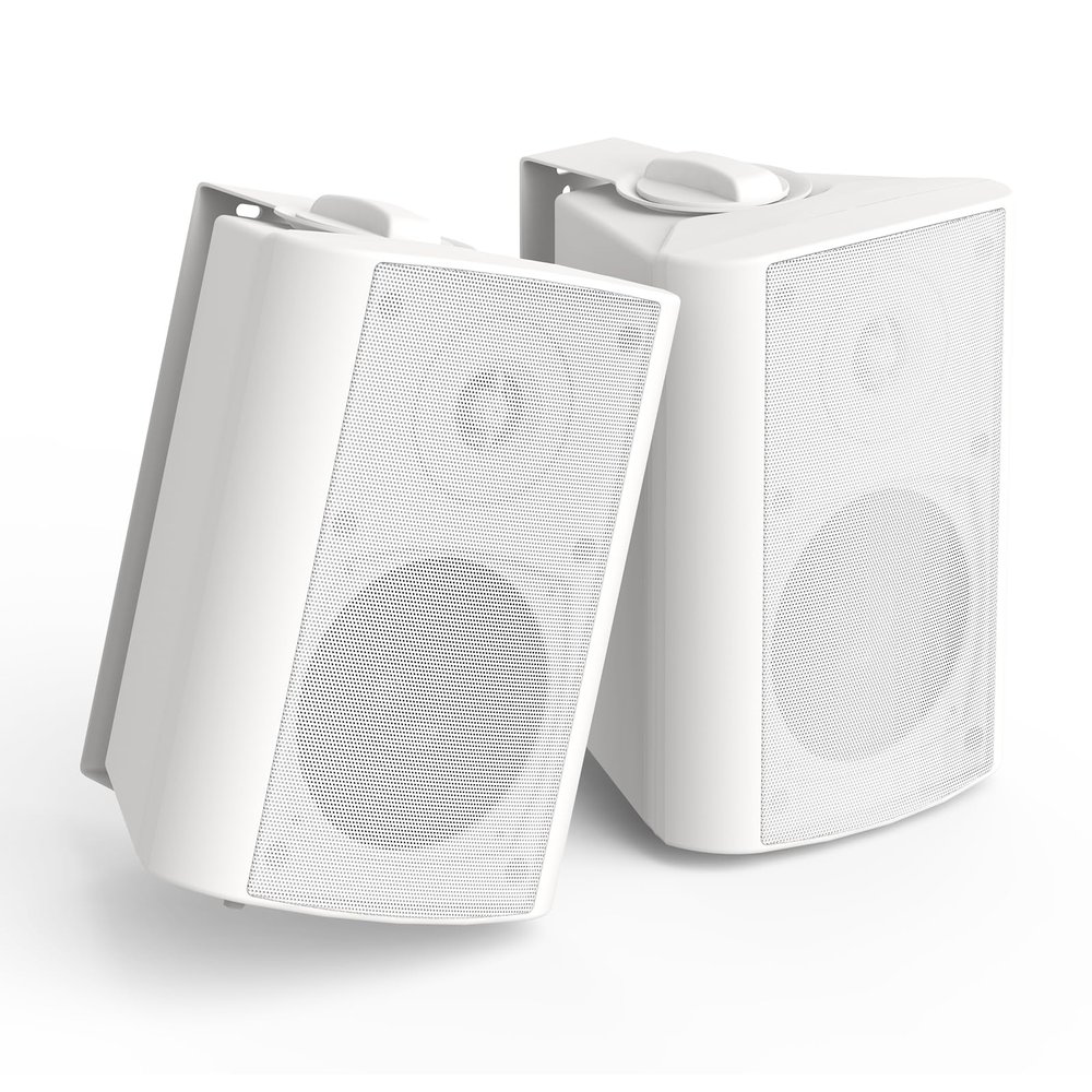 Herdio 4 Inch 200 Watt Outdoor Indoor Bluetooth Speakers, Wall Mount Waterproof Wired for Patio, Deck, Yard, Garage (White)