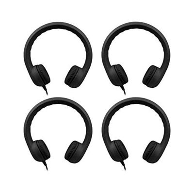 Black Flex-Phones Kids Headphones Set of 4 Durable EVA Foam Volume-Limiting Headphones, Safe 85 dB Sound for Young Ears, Nearly Indestructible, Non-Toxic & Flexible Ages 3+