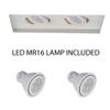 WAC Low Voltage Multiples Recessed Two Light Invisible Trim in White and Two White 8W 500 Lumens MR16 LED Lamp, MT-216HS Housing Sold Separately view 2