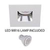 WAC 4in Low Voltage Square Adjustable Recessed Light Trim with Open Specular Reflector in White and White 8W 500 Lumens MR16 LED Lamp, HR-8401 or HR-8402 Housing Sold Separately view 2