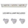 WAC Low Voltage Multiples Recessed Three Light Invisible Trim in White and Three White 8W 500 Lumens MR16 LED Lamp, MT-316HS Housing Sold Separately view 2