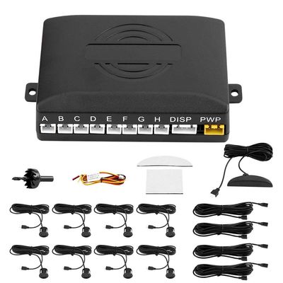 Car Reverse Backup Parking Sensor System Universal LED Parking Detector Monitor with 8 Sensor, 12V DC, 0.3-2.5m