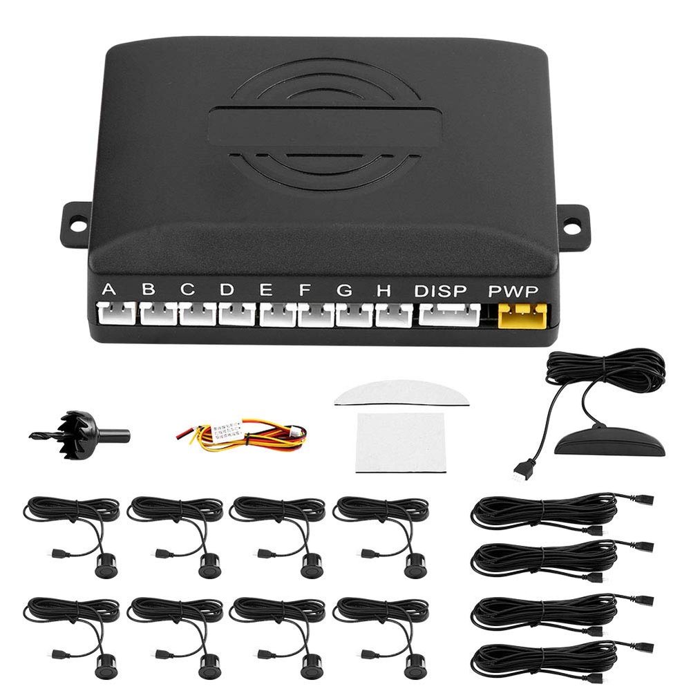 Car Reverse Backup Parking Sensor System Universal LED Parking Detector Monitor with 8 Sensor, 12V DC, 0.3-2.5m