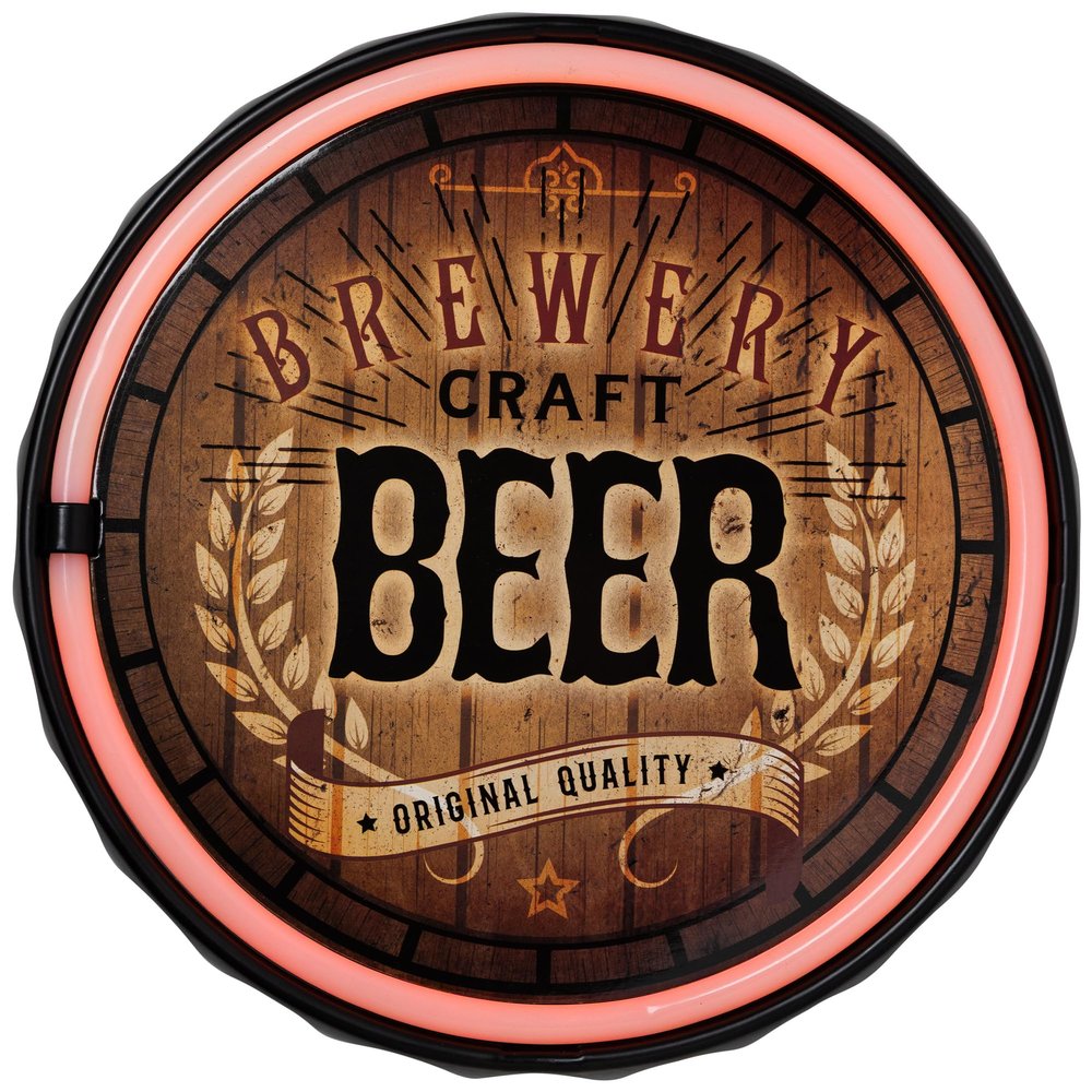 LED Craft Beer Bottle Cap Neon Lighted Wall Sign - 12.5" - Red