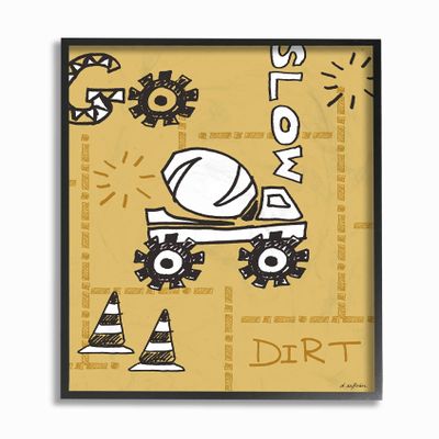 Stupell Industries The Kids Room Go Slow Yellow Cement Truck Construction Zone Framed Texturized Art, 11 x 14, Proudly Made in USA, Multi-Color