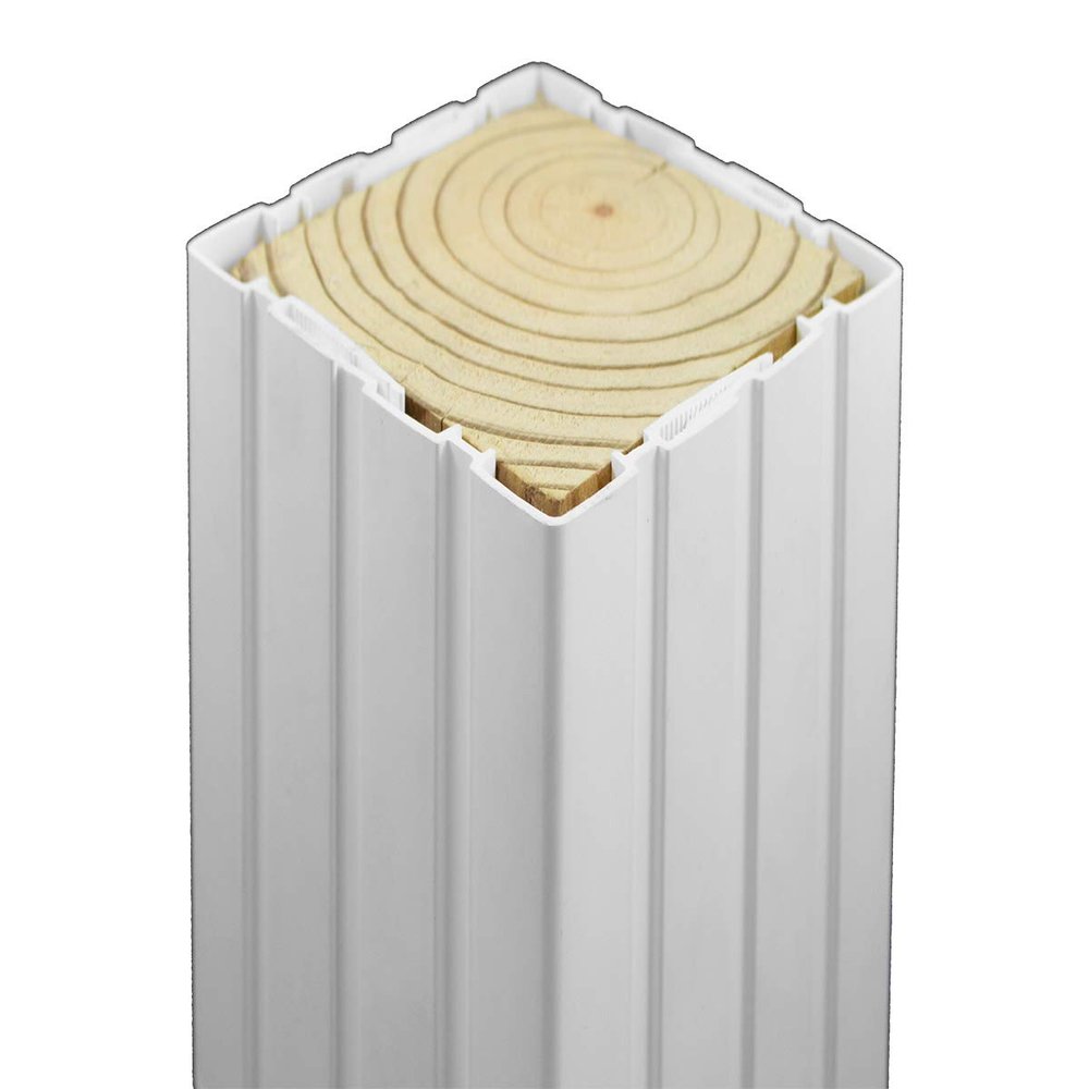 Weatherables 4x4 Vinyl Post Wrap Weatherproof Premium Outdoor Vinyl Porch Post Wrap with Fluted Design for Quickly Refreshing Existing Deck, Patio, and Porch Posts (4"x4"x96", White Fluted)