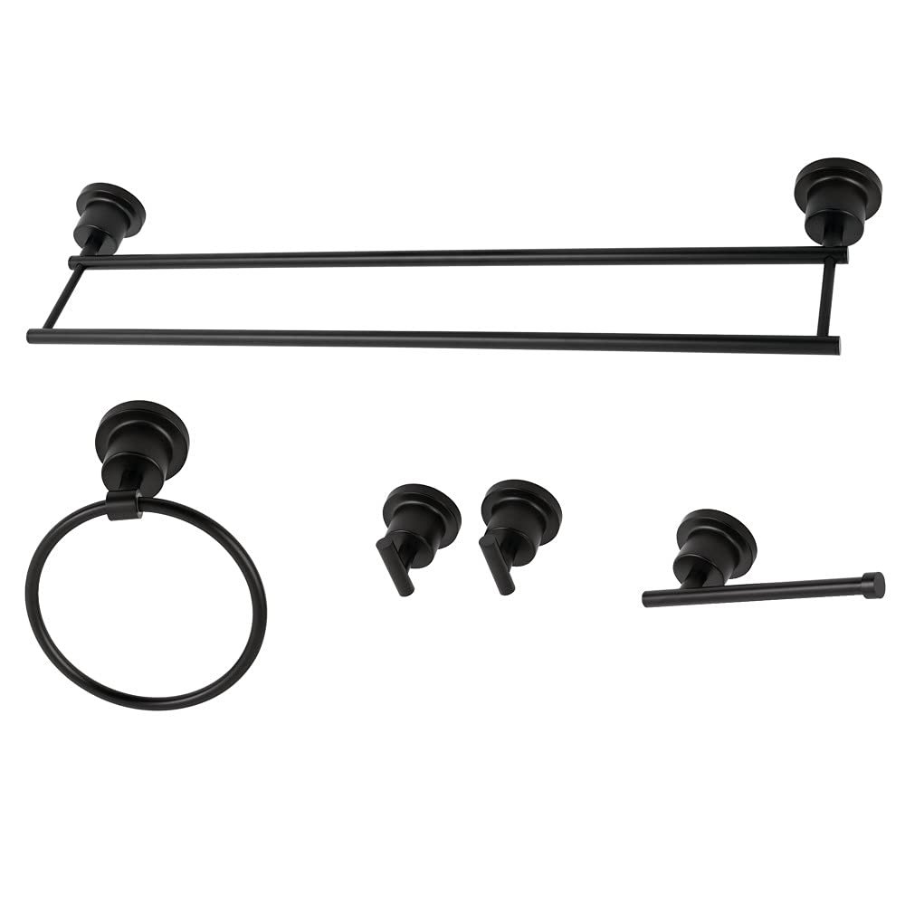 Kingston Brass BAH8213478MB Concord 5-Piece 24-Inch Dual Towel Bar Bathroom Accessory Set in Matte Black