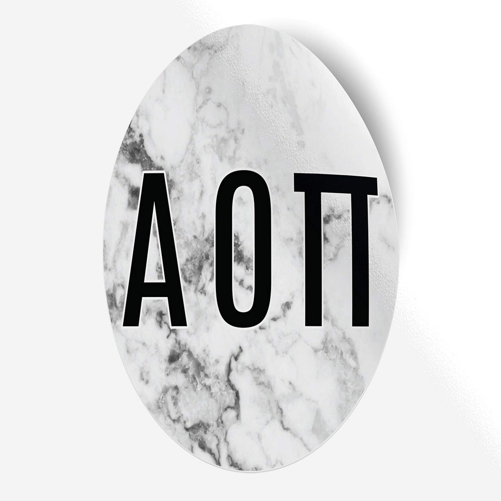Alpha Omicron Pi Sticker Greek Sorority Decal for Car, Laptop, Windows, Officially Licensed Product, Monogram Design 5" x 5" - White Marble
