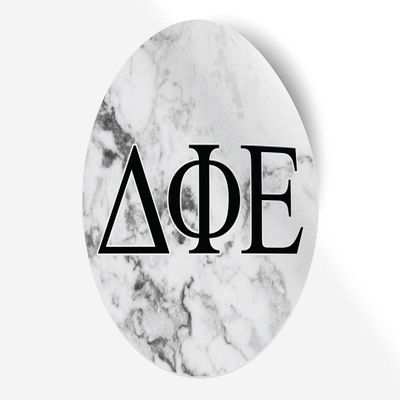 Delta Phi Epsilon Sticker Greek Sorority Decal for Car, Laptop, Windows, Officially Licensed Product, Monogram Design 5" x 5" - White Marble