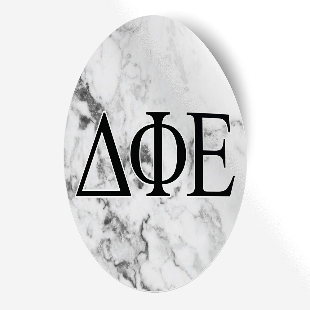 Delta Phi Epsilon Sticker Greek Sorority Decal for Car, Laptop, Windows, Officially Licensed Product, Monogram Design 5" x 5" - White Marble