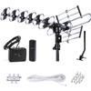 Five Star Outdoor HD TV Antenna Strongest Up to 200 Miles Long Range with Motorized 360 Degree Rotation, UHF/VHF/FM Radio Infrared Remote Control with Installation Kit and Jpole view 1