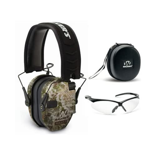Walkers Razor Slim Electronic Muff with Case and Shooting Glasses (Kryptek Camo)