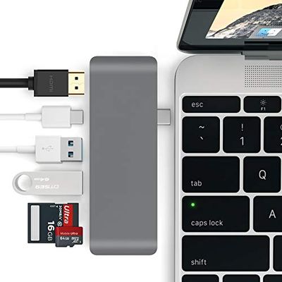 XRGO xtc1hub USB Type C Multiport Adapter for MacBook Pro 2018 2017 2016, 6 in 1 Dual USB-C Thunderbolt 3 USB-C Dongle with 4K HDMI, 40Gb/s 100W Power Delivery, 3xUSB 3.0, SD/Micro SD Card Reader 